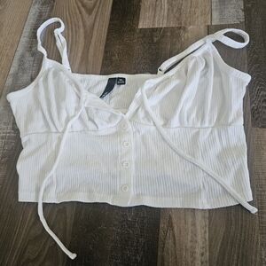 White Ribbed Button-Up Crop Top